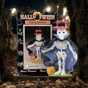 Vintage Tophat Skeleton Figurine 1970s Halloween FHW w/ Box Monster Skull Spider